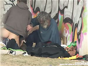 Homeless three way Having hookup on Public
